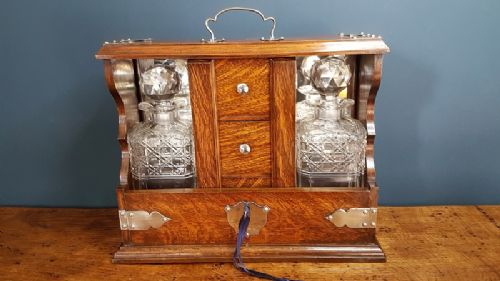 Victorian Oak Two Bottle Three Drawer Tantalus