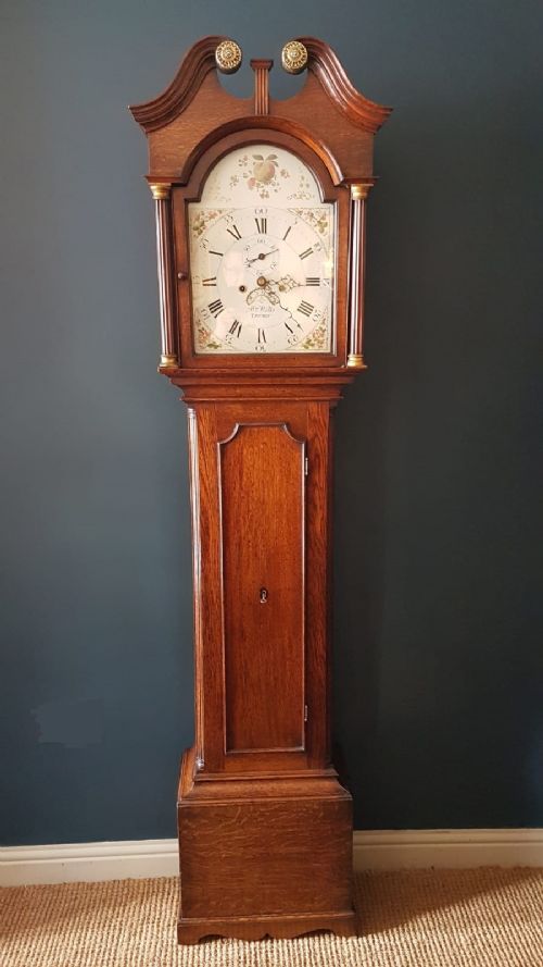 Small George III Oak Painted Dial 8 Day Longcase Clock