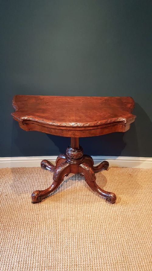 Mid Victorian Burr Walnut Fold Over Card Table
