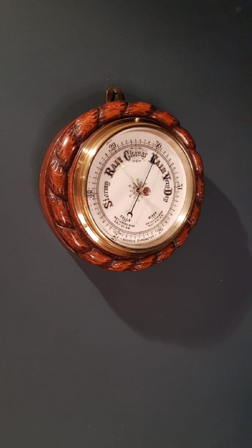 Victorian Oak Rope Edge Ships Barometer
