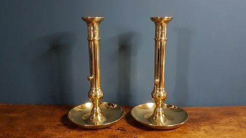 Superb Pair of George III Brass Candlesticks with Dished Bases