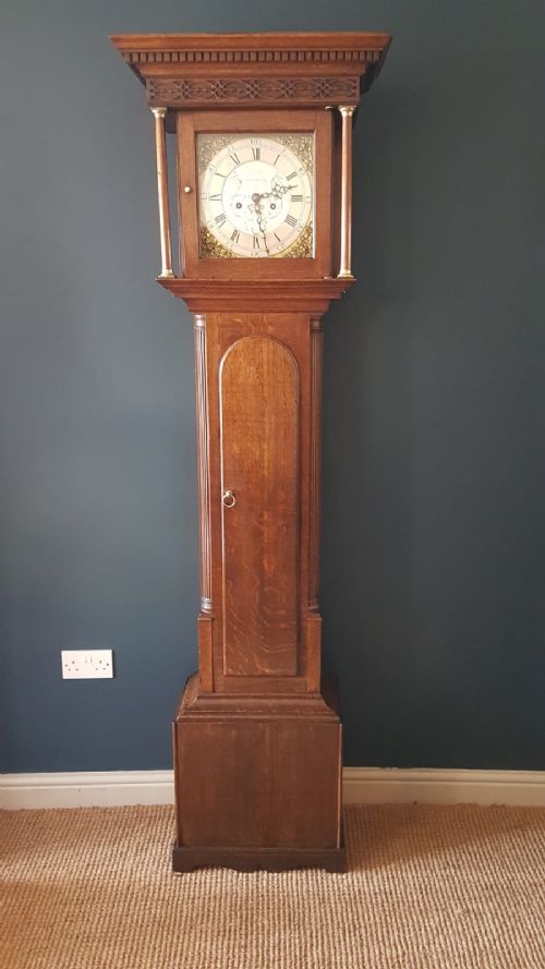 George III Oak Brass and Silvered Dial 8 Day Longcase Clock