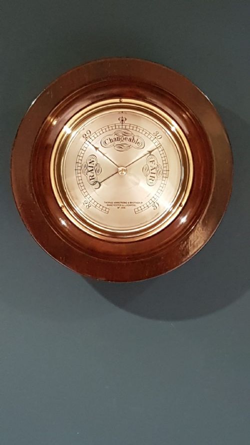 Antique Mahogany Ship's Bulk Head Marine Barometer