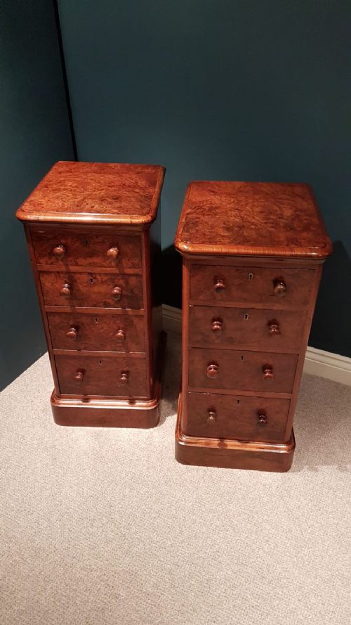 Matching Pair of Antique Burr Walnut Bedside Chests