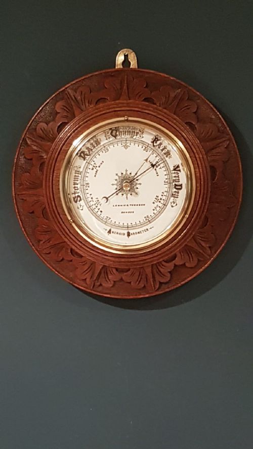 Superb Victorian Carved Oak Android Barometer