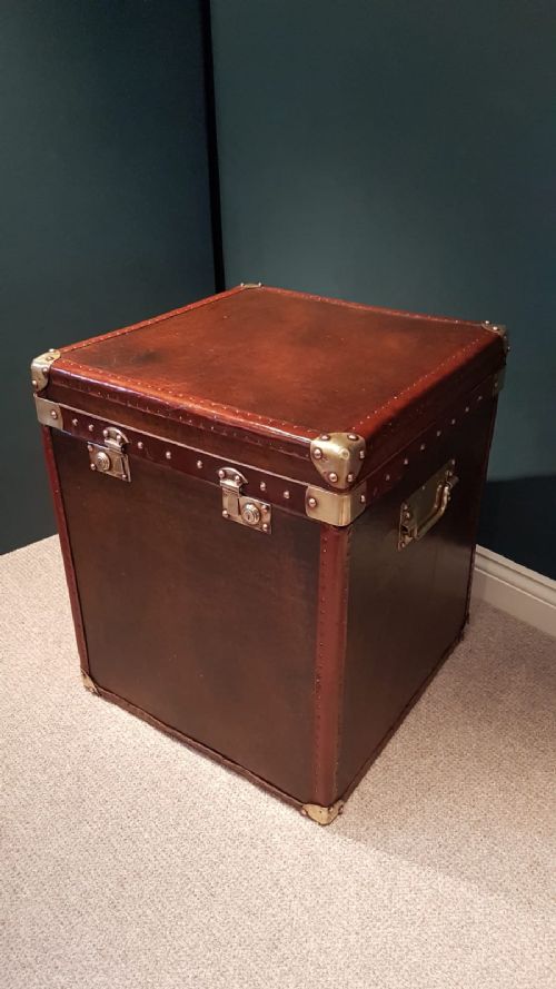 Superb Antique Leather and Brass Trimmed Trunk