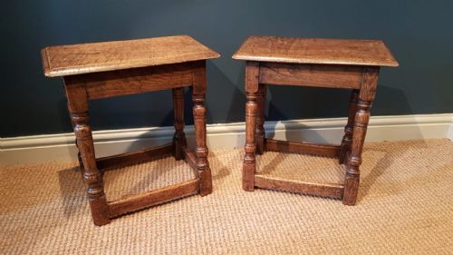 Matching Pair of Antique Oak Joint Stools