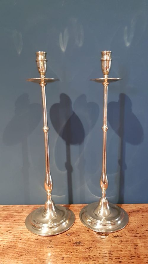 Pair of Slim Elegant Victorian Brass Candlesticks