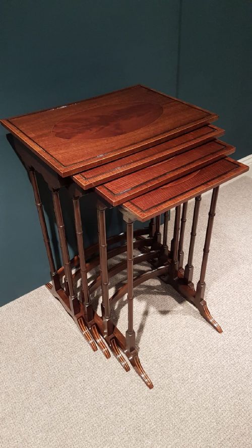 Antique Nest of Four Inlaid Mahogany Tables