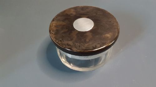 Cut Glass Table Jar with Silver and Tortoise Shell Top