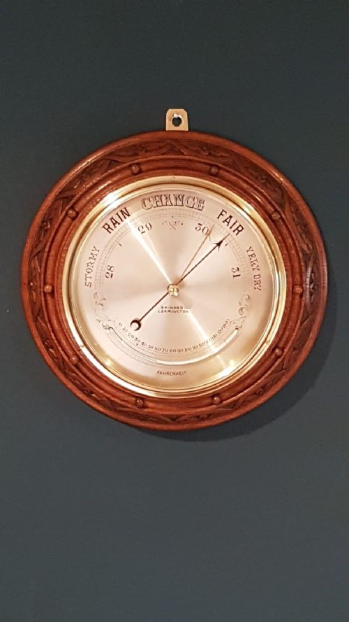 Antique Victorian Carved Oak Silvered Dial Barometer