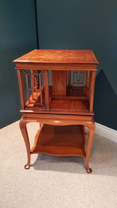 Fine Antique Satinwood Inlaid Revolving Bookcase