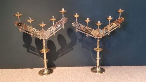Superb Large Pair of Adjustable Church Candelabra