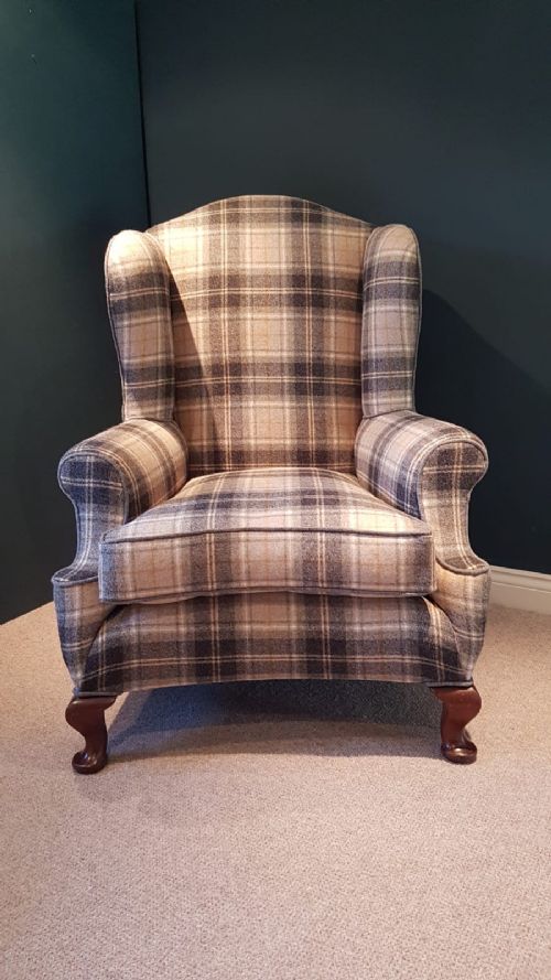 Antique Wing Back Arm Chair in Abraham Moon Fabric