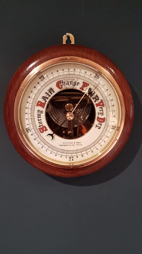 Victorian Oak Skeletonised Aneroid Barometer