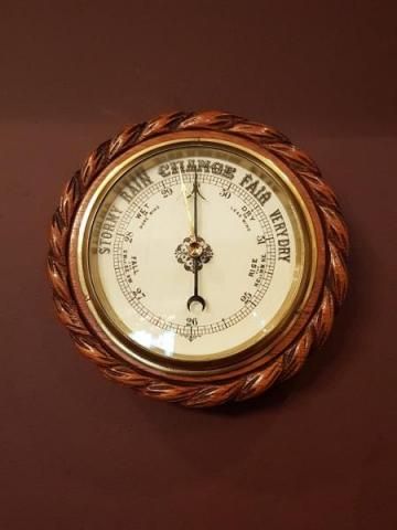 Antique Oak Rope Edge Ships Barometer