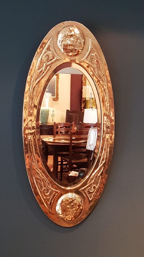 Antique Glasgow School Brass Frame Mirror