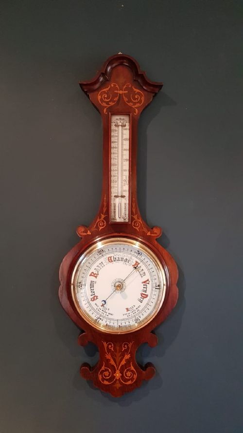 Superb Antique Inlaid Rosewood Banjo Barometer