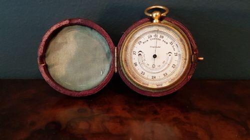 Victorian Pocket Barometer with Crescent Thermometer