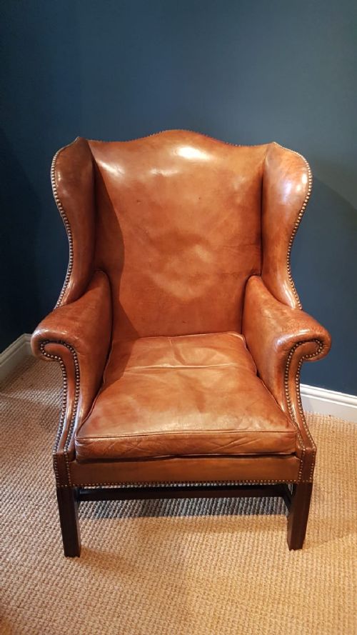 Antique Leather Wing Back Arm Chair