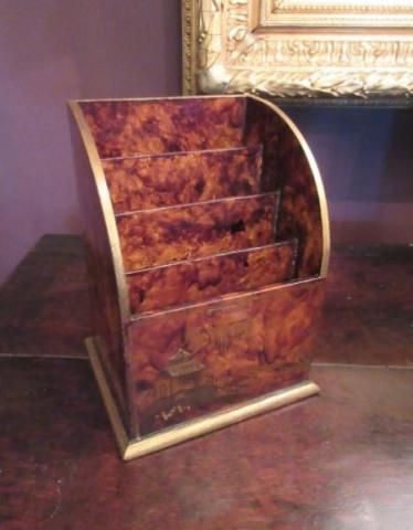 Antique Chinoiserie Simulated Walnut Letter Rack
