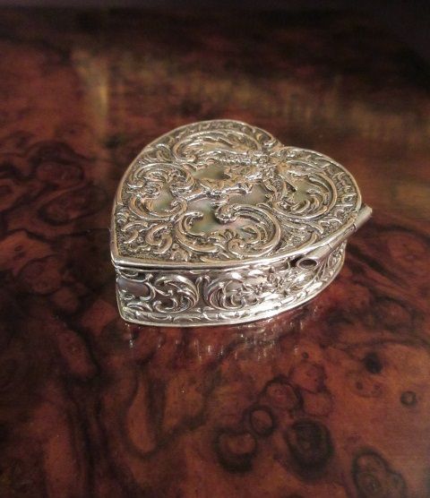 Antique Silver & Mother of Pearl Heart Box