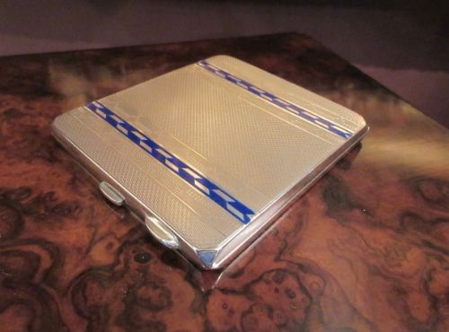 Superb George V Silver & Blue Enamel Case