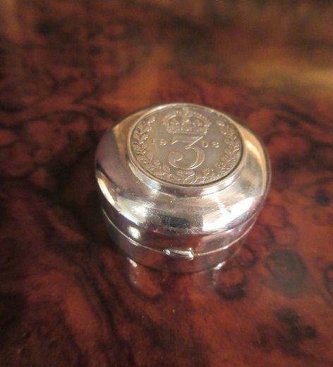 Antique Silver Coin Pill Box 1908