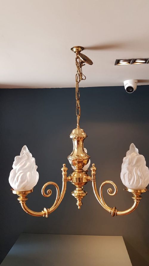 Edwardian Cast Brass 3 Arm Chandelier
