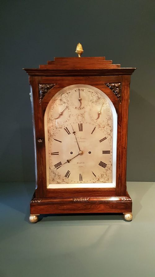 Fine William IV Rosewood Double Fusee Bracket Clock