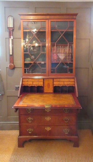 Fine George III Period Flame Mahogany Bureau Bookcase