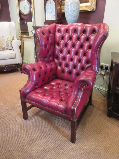 Antique Leather Chesterfield Wing Armchair