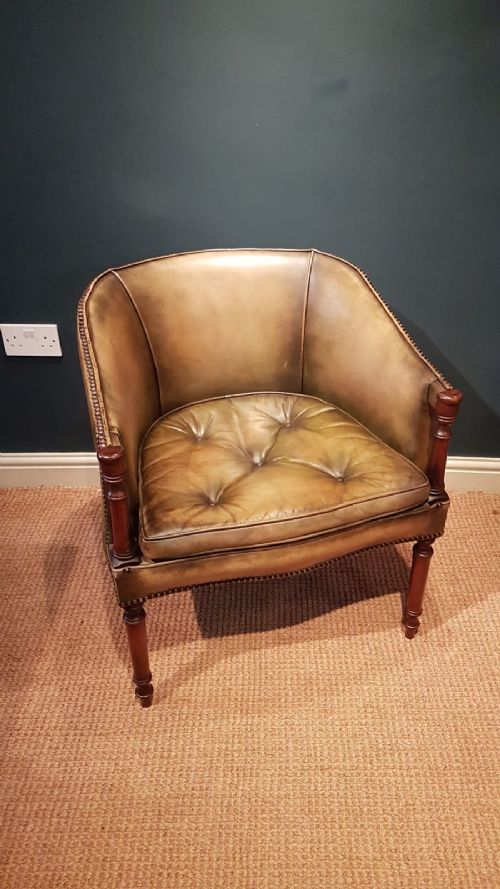 1920'S Olive Hide Tub Chair