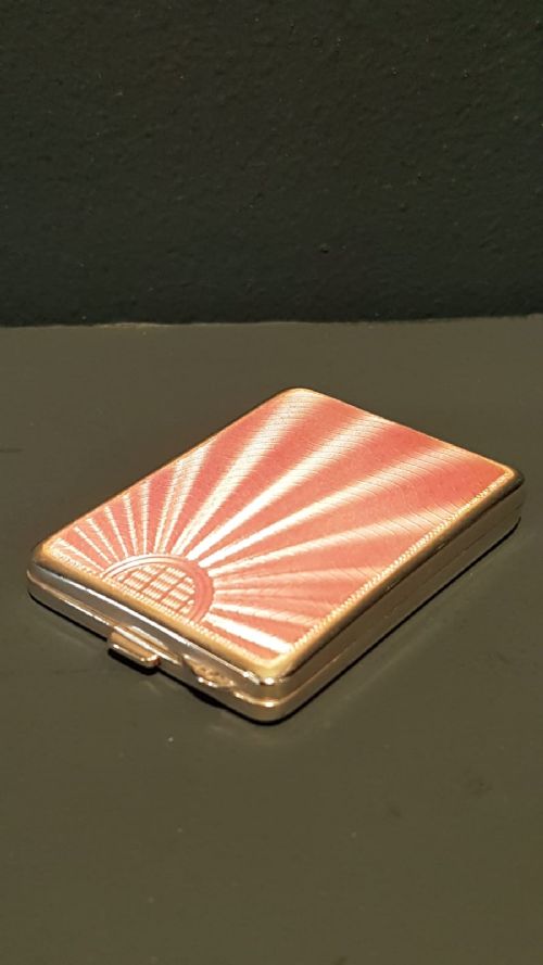 Silver and Pink Sunburst Engine Turned Ladies Matchbook Holder