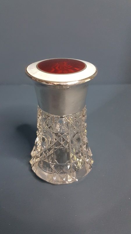 Edwardian Silver, Enamel and Cut Crystal Scent Bottle
