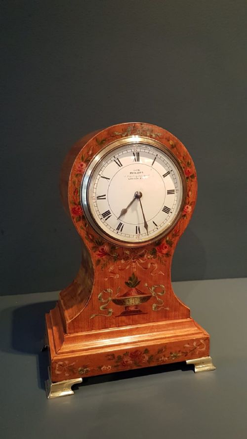 Superb Edwardian Floral Decoration Satinwood Balloon Clock