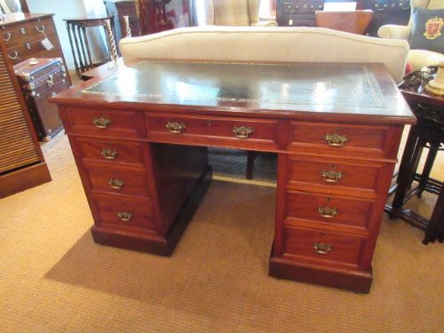 Antique Mahogany Leather Top Pedestal Desk