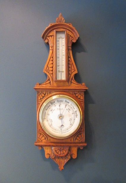 Small Antique Golden Oak Edinburgh Banjo Barometer