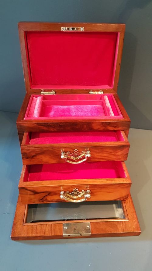 Mid Victorian Figured Walnut Fall Front Jewellery Box