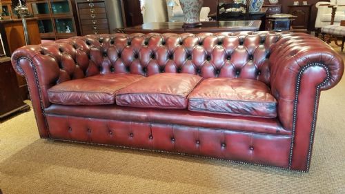 Original 1920'S Red Hide Chesterfield Sofa