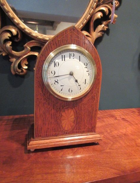 Antique Sheraton Inlaid Lancet Top Mantel Clock