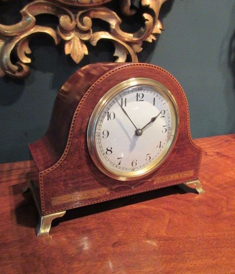 Small Antique Inlaid Shaped Mantel Clock