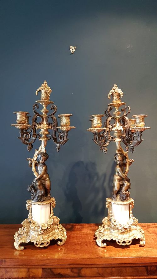 Outstanding Pair of Ormolu & Bronze Candelabra