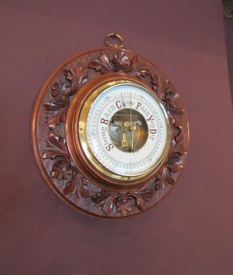 Antique Walnut Foliage Carved Surround Barometer