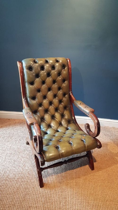 Antique Button Hide Library Arm Chair
