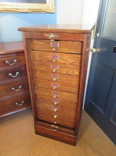 Antique Oak Tambour Front Filing Cabinet