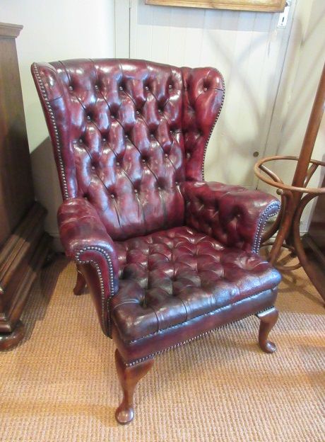 Antique Leather Chesterfield Wing Armchair