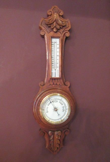 Small Antique Polished Oak Banjo Barometer