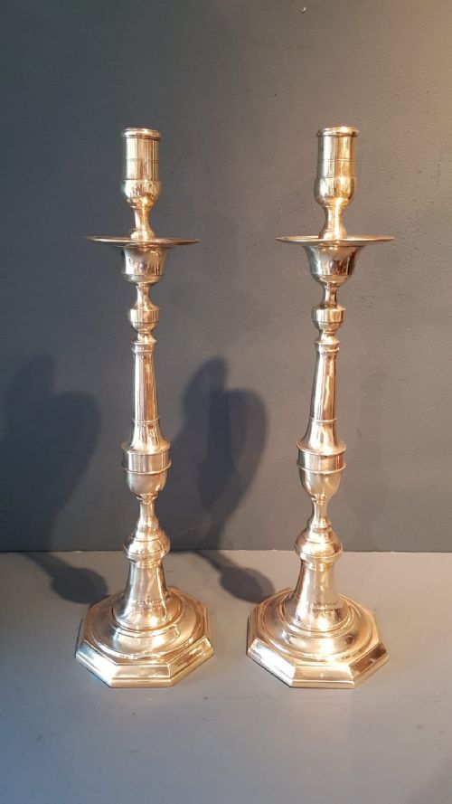 Large Pair of Early Victorian Brass Candlesticks