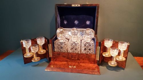 Superb Victorian Burr Walnut Tantalus Box